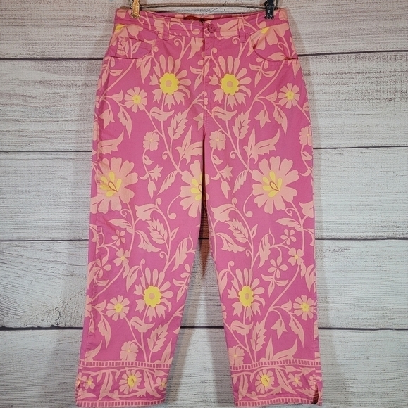 GLORIA Vanderbilt Floral Capris Pants Vintage Red Label Pink and Yellow Size 10 - Picture 1 of 6